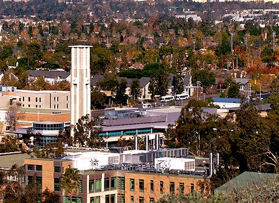 UCR Campus overlooking HUB and Bell Tower