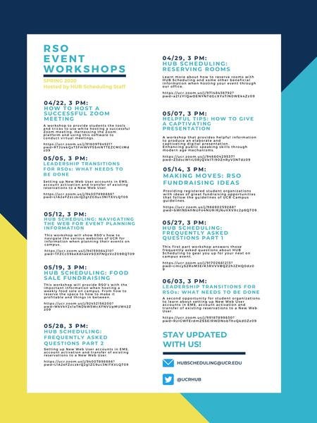 RSO Event Workshops Flyer (Spring 2020)